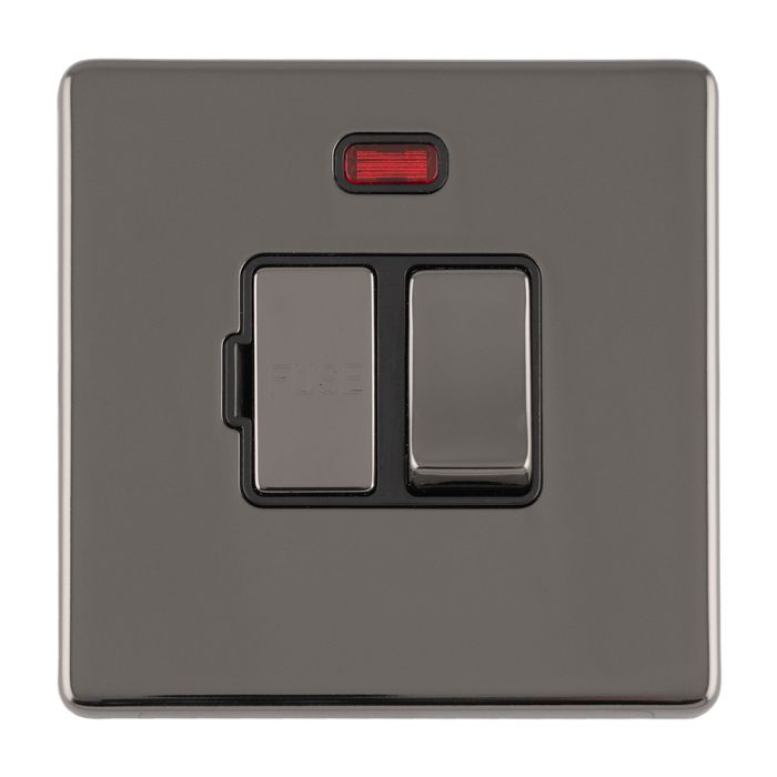Eurolite Concealed 3mm 13Amp Switched Fuse Spur With Neon - Black Nickel