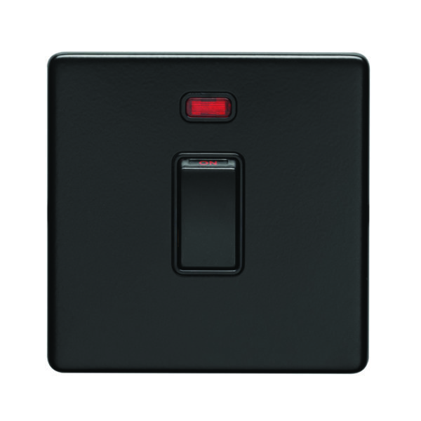 Eurolite Ecmb20Adpswnb 1 Gang 20Amp Dp Switch & Neon Flat Concealed Matt Black Plate Black Rocker