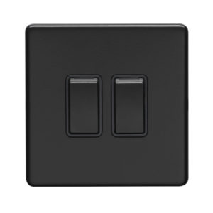 Eurolite Ecmb2Swb 2 Gang 10Amp 2Way Switch Flat Concealed Matt Black Plate Black Rockers