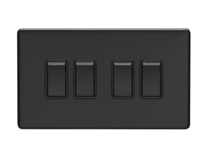 Eurolite Ecmb4Swb 4 Gang 10Amp 2Way Switch Flat Concealed Matt Black Plate Black Rockers