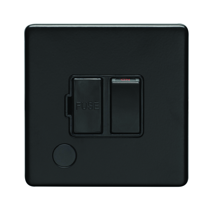 Eurolite Ecmbswffob 13Amp Switched Fuse Spur With Flex Outlet Flat Concealed Matt Black Plate Black Interior