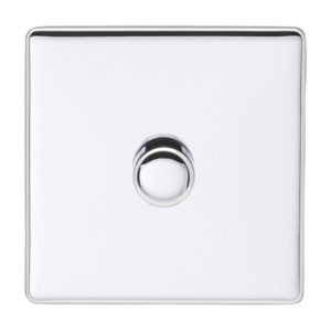 Eurolite Ecpc1Dledpcw 1 Gang Led Push On Off 2Way Dimmer Switch Concealed Polished Chrome Plate Matching Knob White Trim
