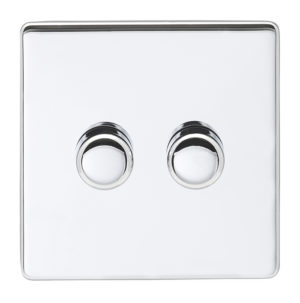 Eurolite Ecpc2D400Pcw 2 Gang 400W Push On Off 2Way Dimmer Switch Concealed Polished Chrome Plate Matching Knobs White Trim