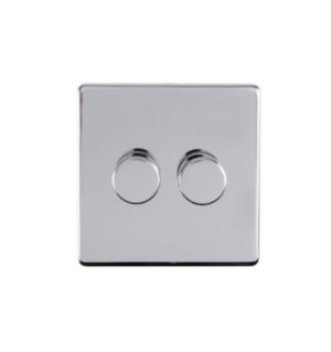 Eurolite Ecpc2Dledpcw 2 Gang Led Push On Off 2Way Dimmer Switch Concealed Polished Chrome Plate Matching Knobs White Trim