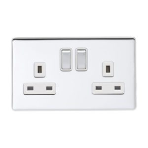 Eurolite Ecpc2Sopcw 2 Gang 13Amp Dp Switched Socket Concealed Polished Chrome Plate Matching Rockers White Trim