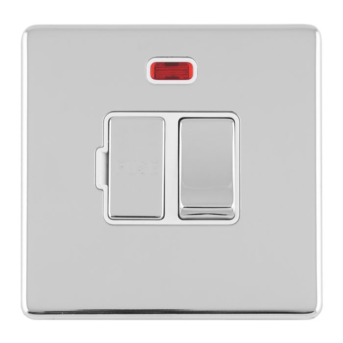 Eurolite Concealed 3mm 13Amp Switched Fuse Spur With Neon - Polished Chrome