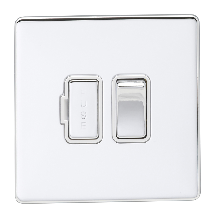 Eurolite Ecpcswfpcw 13Amp Dp Switched Fuse Spur Concealed Polished Chrome Plate Matching Rocker White Trim