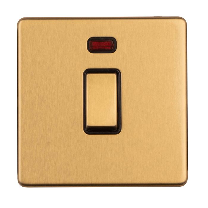 Eurolite Concealed 3mm 1 Gang 20Amp Switched Socket With Neon Indicator - Satin Brass