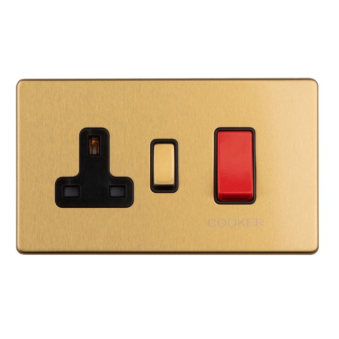 Eurolite Concealed 3mm 45Amp Cooker Switch With Socket - Satin Brass