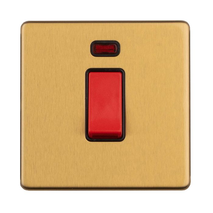 Eurolite Concealed 3mm 1 Gang 45 Amp Switch With Neon Indicator - Satin Brass