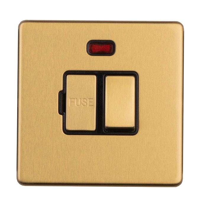 Eurolite Concealed 3mm 13Amp Switched Fuse Spur With Neon Indicator - Satin Brass
