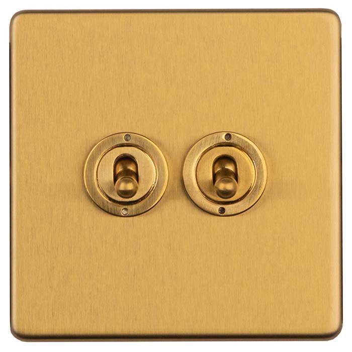 Eurolite Concealed 3mm 2 Gang 2 Way Toggle Switch - Satin Brass