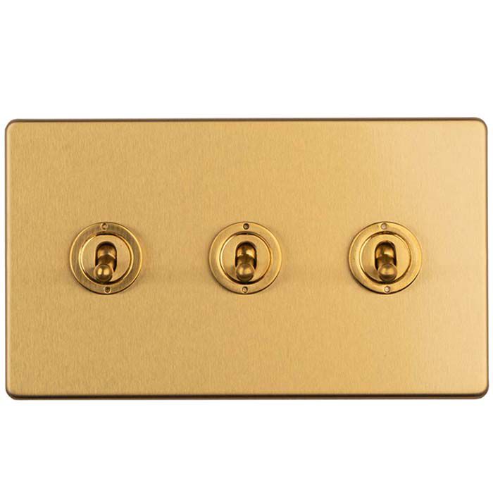 Eurolite Concealed 3mm 3 Gang 2 Way Toggle Switch - Satin Brass