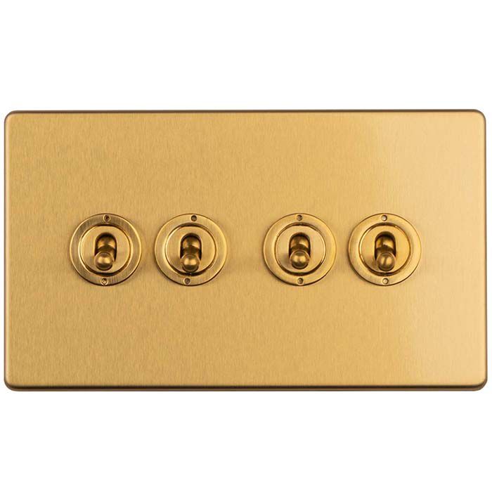 Eurolite Concealed 3mm 4 Gang 2 Way Toggle Switch - Satin Brass