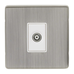 Eurolite Ecsn1Tvw 1 Gang Tv Coaxial Socket Concealed Satin Nickel Plate White Interior