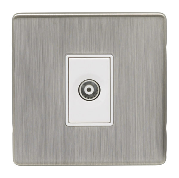 Eurolite Ecsn1Tvw 1 Gang Tv Coaxial Socket Concealed Satin Nickel Plate White Interior