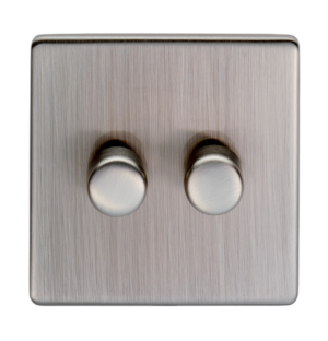 Eurolite Ecsn2Dledsnw 2 Gang Led Push On Off 2Way Dimmer Switch Concealed Satin Nickel Plate Matching Knobs White Trim