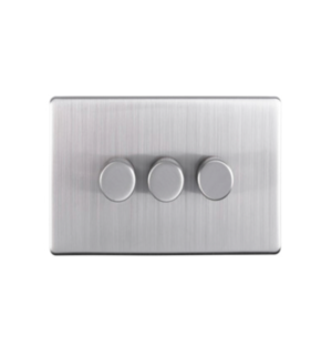 Eurolite Ecsn3Dledsnw 3 Gang Led Push On Off 2Way Dimmer Switch Concealed Satin Nickel Plate Matching Knobs White Trim
