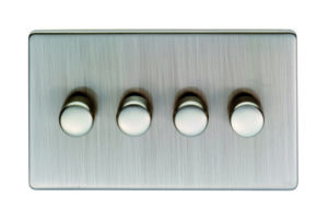 Eurolite Ecsn4D400Snb 4 Gang 400W Push On Off 2Way Dimmer Switch Concealed Satin Nickel Plate Matching Knobs Black Trim