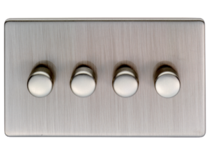 Eurolite Ecsn4Dledsnw 4 Gang Led Push On Off 2Way Dimmer Switch Concealed Satin Nickel Plate Matching Knobs White Trim
