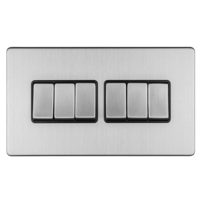 Eurolite Concealed 3mm 6 Gang 10Amp 2Way Switch - Stainless Steel