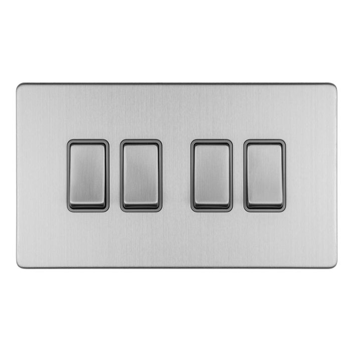 Eurolite Concealed 3mm 4 Gang 10Amp 2Way Switch - Stainless Steel
