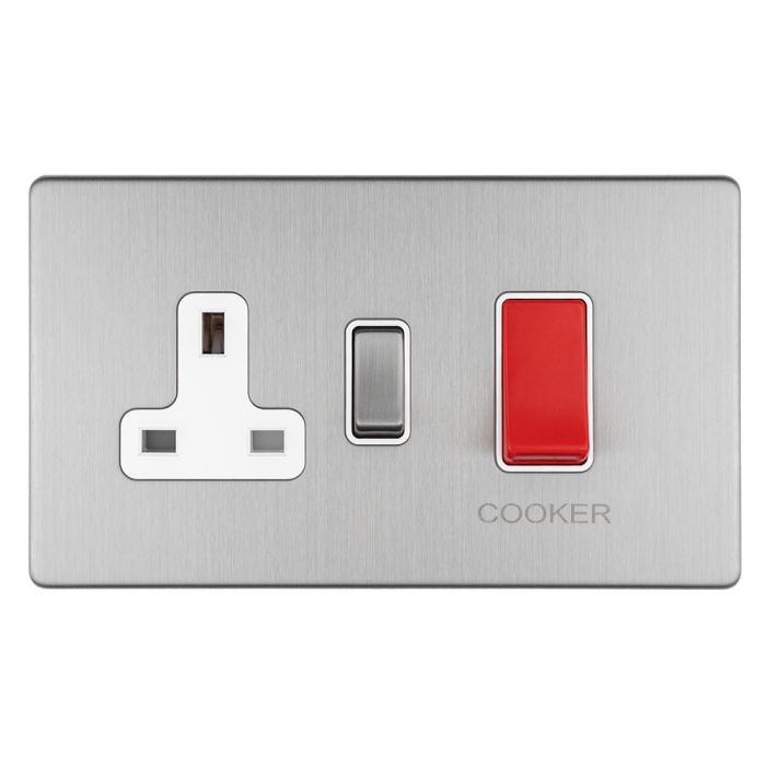 Eurolite Concealed 3mm 45Amp Dp Cooker Switch With 13Amp Socket - Stainless Steel