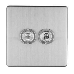 Eurolite Concealed 3mm 2 Gang 10Amp 2Way Toggle Switch Satin Stainless Plate - Stainless Steel