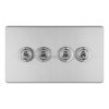 Eurolite Concealed 3mm 4 Gang 10Amp 2Way Toggle Switch Satin Stainless Plate - Stainless Steel