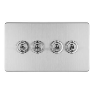 Eurolite Concealed 3mm 4 Gang 10Amp 2Way Toggle Switch Satin Stainless Plate - Stainless Steel