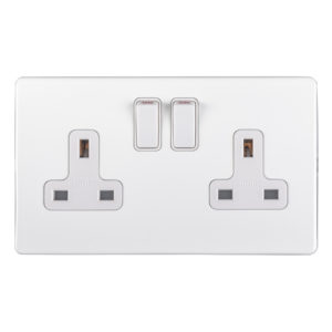 Eurolite Ecw2Sow 2 Gang 13Amp Dp Switched Socket Flat Concealed White Plate White Rockers