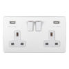 Eurolite Ecw2Usbw 2 Gang 13Amp Dp Switched Socket With Combined 3.1 Amp Usb Outlets Flat Concealed White Plate White Rockers