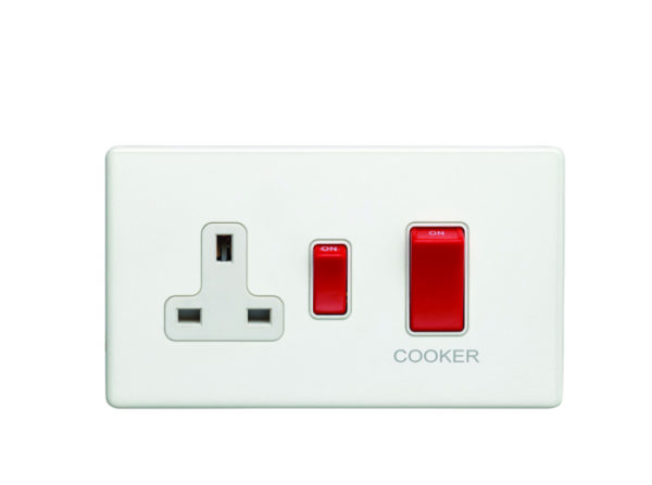 Eurolite Ecw45Aswasw 45Amp Dp Cooker Switch With 13Amp Socket Flat Concealed White Plate White Rockers