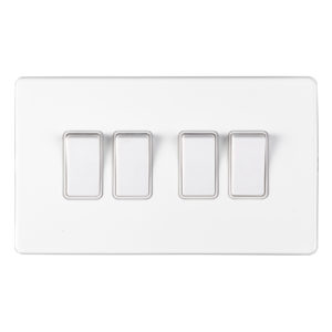 Eurolite Ecw4Sww 4 Gang 10Amp 2Way Switch Flat Concealed White Plate White Rockers