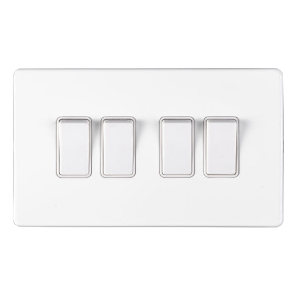 Eurolite Ecw4Sww 4 Gang 10Amp 2Way Switch Flat Concealed White Plate White Rockers