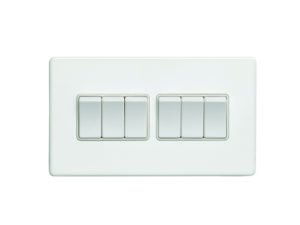 Eurolite Ecw6Sww 6 Gang 10Amp 2Way Switch Flat Concealed White Plate White Rockers