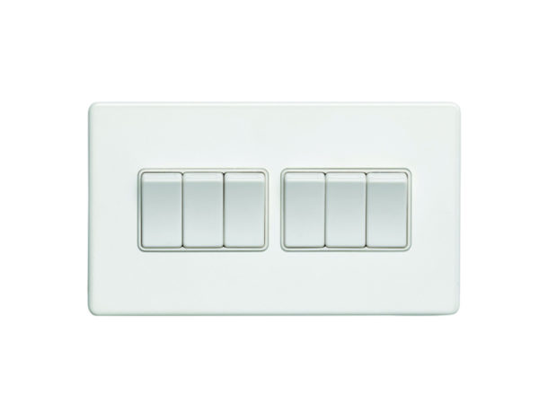 Eurolite Ecw6Sww 6 Gang 10Amp 2Way Switch Flat Concealed White Plate White Rockers