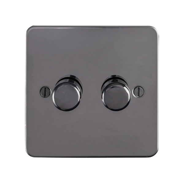 Eurolite Efbn2D400 2 Gang 400W Push On Off 2Way Dimmer Switch Enhance Flat Black Nickel Plate Matching Knobs