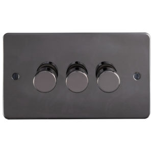Eurolite Efbn3D400 3 Gang 400W Push On Off 2Way Dimmer Switch Enhance Flat Black Nickel Plate Matching Knobs