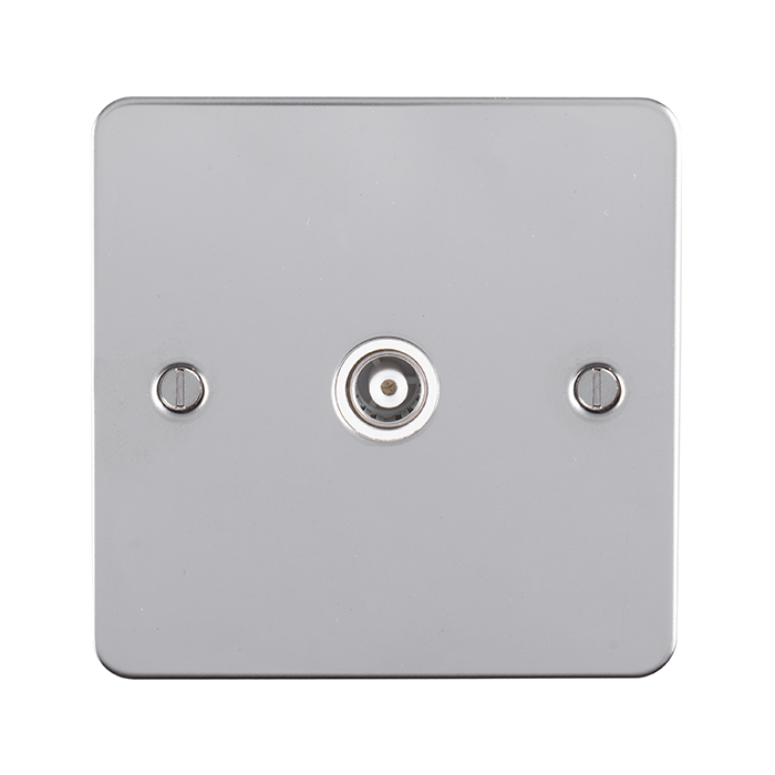 Eurolite Pss1Tvw 1 Gang Tv Coaxial Socket Round Edge Polished Stainless Steel Plate White Interior