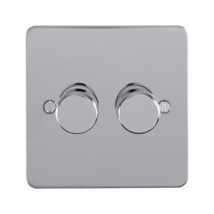 Eurolite Efpss2D400 2 Gang 400W Push On Off 2Way Dimmer Switch Enhance Flat Polished Stainless Steel Plate Matching Knobs