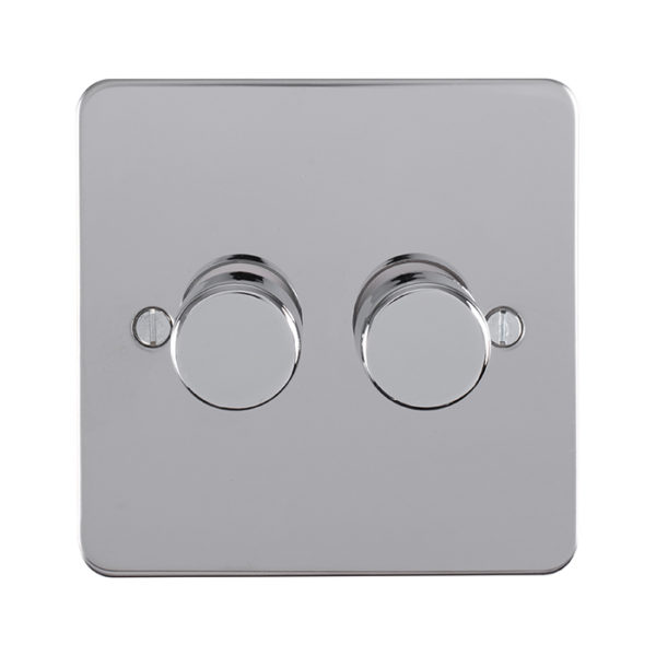 Eurolite Efpss2D400 2 Gang 400W Push On Off 2Way Dimmer Switch Enhance Flat Polished Stainless Steel Plate Matching Knobs