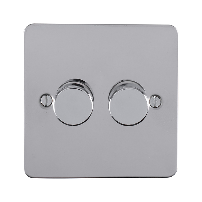 Eurolite Pss2Dled 2 Gang Led Push On Off 2Way Dimmer Round Edge Polished Stainless Steel Plate Matching Knobs