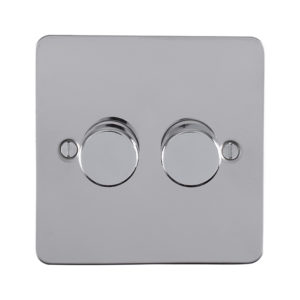 Eurolite Efpss2Dled 2 Gang Led Push On Off 2Way Dimmer Switch Enhance Flat Polished Stainless Steel Plate Matching Knobs