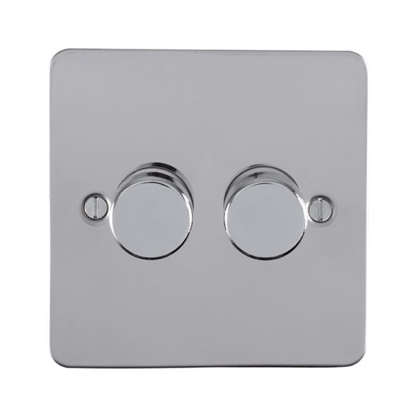 Eurolite Efpss2Dled 2 Gang Led Push On Off 2Way Dimmer Switch Enhance Flat Polished Stainless Steel Plate Matching Knobs