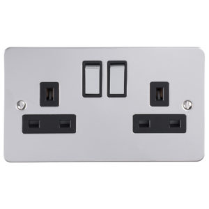 Eurolite Efpss2Sopsb 2 Gang 13Amp Dp Switched Socket Enhance Flat Polished Stainless Steel Plate Matching Rockers Black Trim