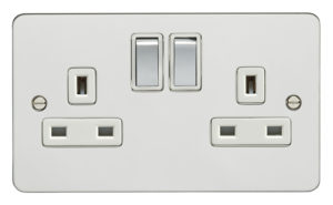 Eurolite Efpss2Sopsw 2 Gang 13Amp Dp Switched Socket Enhance Flat Polished Stainless Steel Plate Matching Rockers White Trim