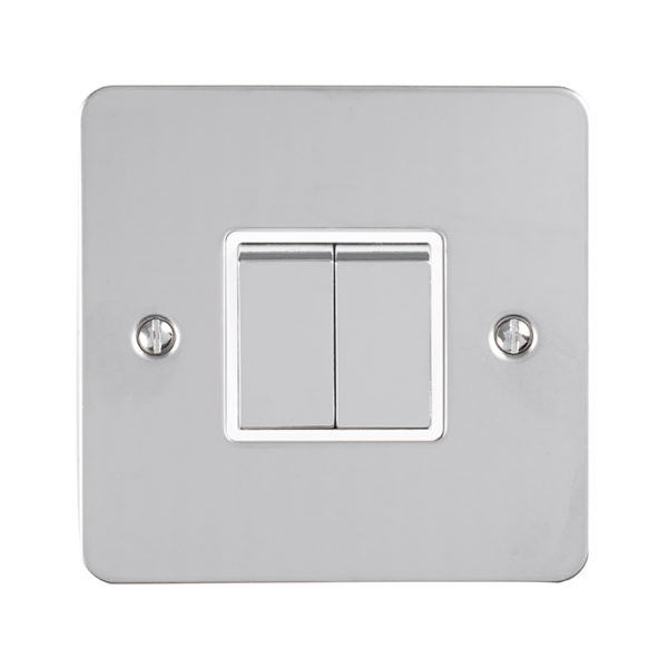 Eurolite Efpss2Swpsw 2 Gang 10Amp 2Way Switch Enhance Flat Polished Stainless Steel Plate Matching Rockers White Trim