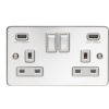Eurolite Efpss2Usbpsw 2 Gang 13Amp Socket With Comb3.1 Amp Usb Outlets Round Edge Enhance Flat Polished S/Steel Plate Match Rockers White Trim