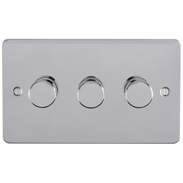 Eurolite Efpss3D400 3 Gang 400W Push On Off 2Way Dimmer Switch Enhance Flat Polished Stainless Steel Plate Matching Knobs